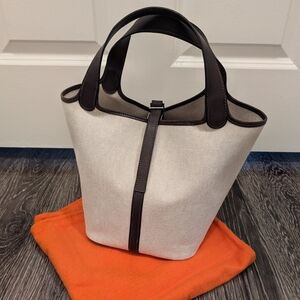 SOLD HERMES Picotin MM 22 Toile Barenia leather Stump □H